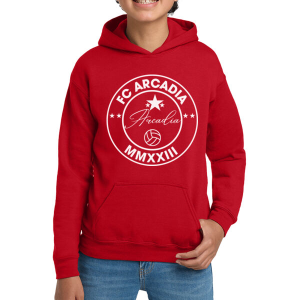 Youth Heavy Blend Hooded Sweatshirt with FC ARCADIA DTF Printed Logo Thumbnail