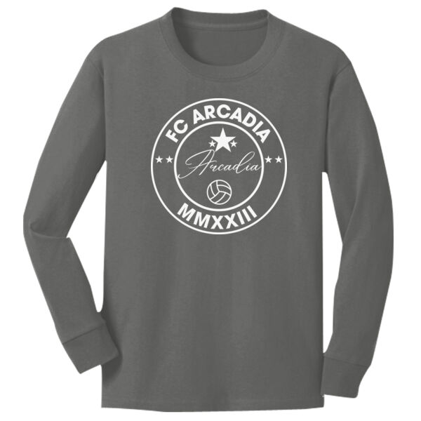 Port & Company® Youth Long Sleeve Core Cotton Tee with FC ARCADIA DTF PRINTED LOGO Thumbnail